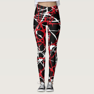 Lagar, abstrakt utformning, svart, vitt, rött leggings