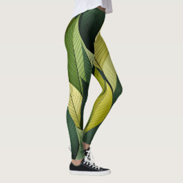 Lagar för Löv-övertryckning med geometrisk Grönt Leggings