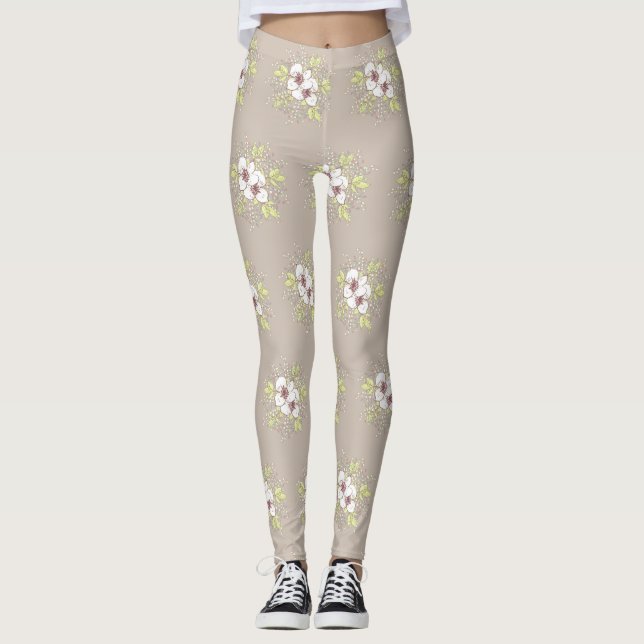 Lagar med vit Blommigt Leggings (Framsida)