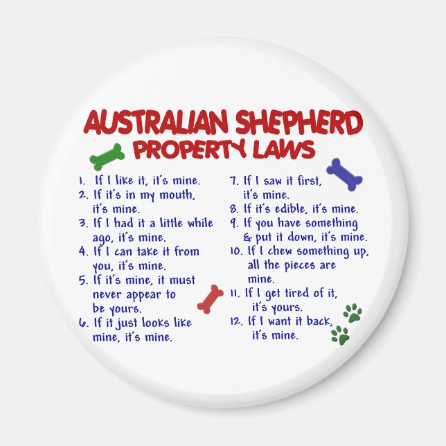 Lagarna australian shepherd Egendom 2 Magnet (Framsidan)