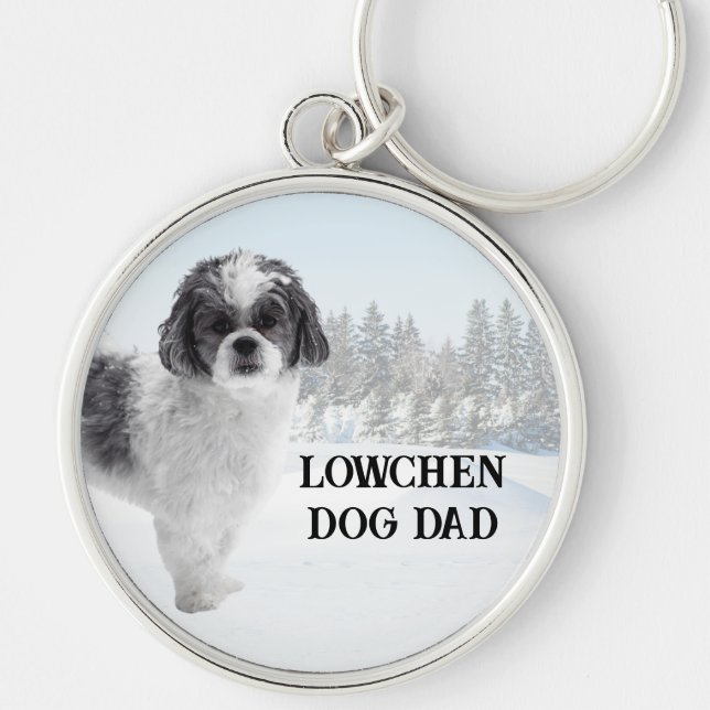 Lågchen Hundpappa Vinterscen Rund Silverfärgad Nyckelring (Framsidan)
