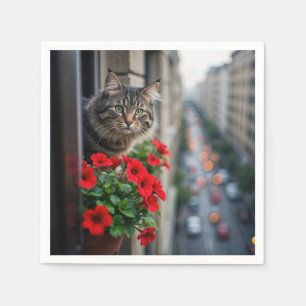 Lägenhet Tabby Katt I Fönster Pappersservett