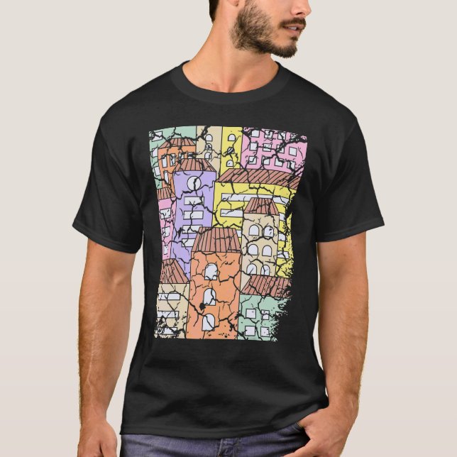 Lägenheter Stad Utmattad T Shirt (Framsida)