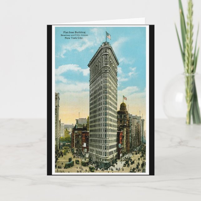 Lägenhetjärnbyggnad. Broadway och femte Ave. NYC Kort (Framsida)