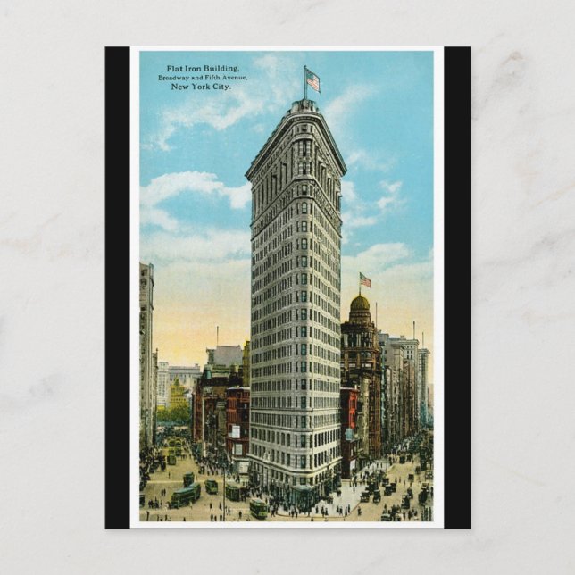 Lägenhetjärnbyggnad. Broadway och femte Ave. NYC Vykort (Framsida)
