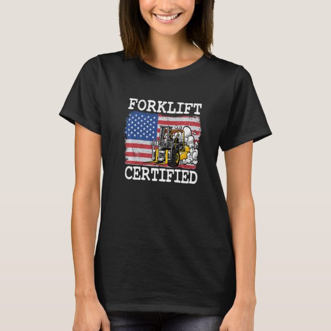 Lager amerikanska Flagga Forklift Operator Forklif T Shirt (Framsida)