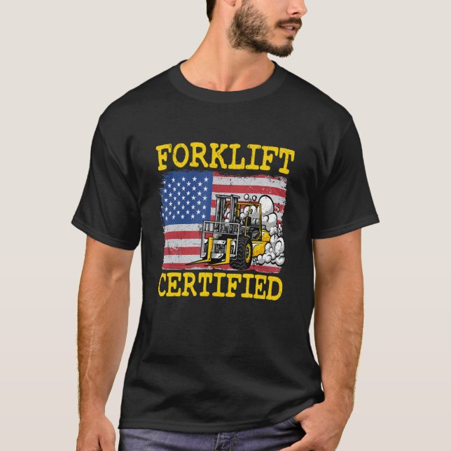 Lager amerikanska Flagga Forklift Operator Forklif T Shirt (Framsida)