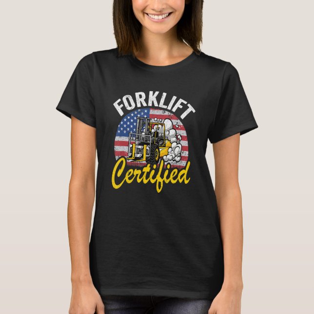 Lager amerikanska Flagga Forklift Operator Forklif T Shirt (Framsida)