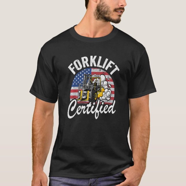 Lager amerikanska Flagga Forklift Operator Forklif T Shirt (Framsida)