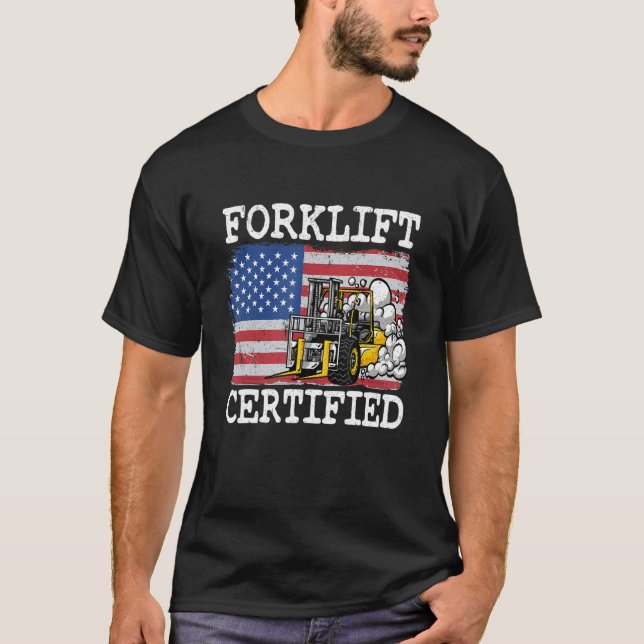 Lager amerikanska Flagga Forklift Operator Forklif T Shirt (Framsida)