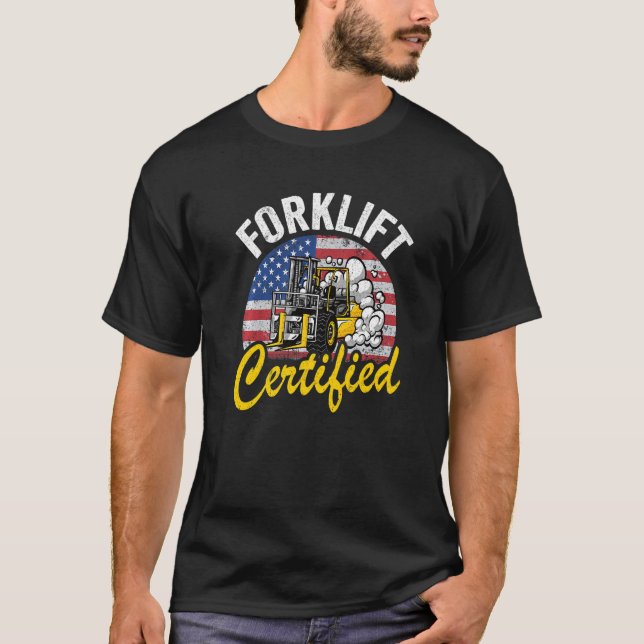 Lager amerikanska Flagga Forklift Operator Forklif T Shirt (Framsida)