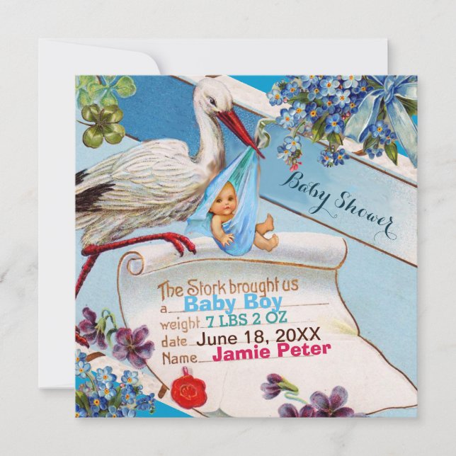 LAGER,FLÖDEN KRYGGA BABY SHOWER FÖDELSESTATIONER INBJUDNINGAR (Framsida)