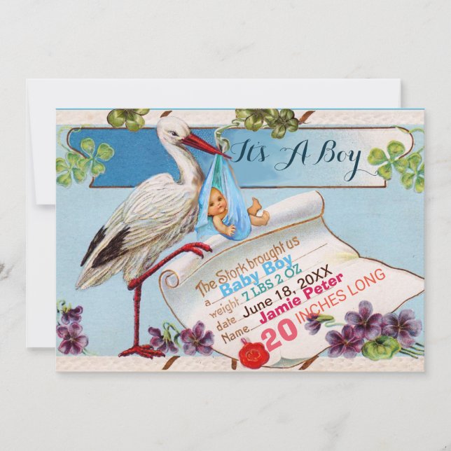 LAGER,SKAMROCKER BOY BABY SHOWER BIRTH STATS INBJUDNINGAR (Framsida)