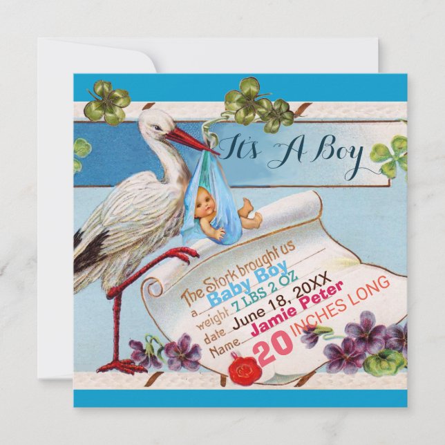 LAGER,SKAMROCKER BOY BABY SHOWER BIRTH STATS INBJUDNINGAR (Framsida)