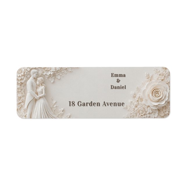 🤍 Lagerad Elfenbensvit Blommig Bröllopstema 🤍 Returadress Etikett (Framsidan)