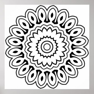 Lagerbladad Mandala med kraftiga bläcklinjer Poster