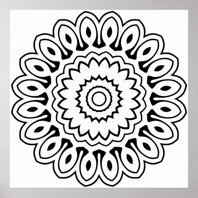 Lagerbladad Mandala med kraftiga bläcklinjer Poster (Framsidan)