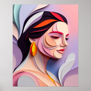 Lagerfärgad Elegans Abstrakt Feminint Porträtt Poster