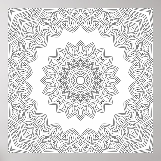 Lagerformad blomster-mandala ram med öppen mittpun poster (Framsidan)