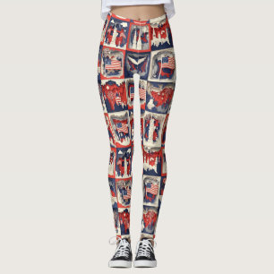 Lagerformad patriotisk pappersklippt kakel Mönster Leggings