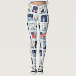 Lagerformad patriotisk pappersklippt kakel Mönster Leggings