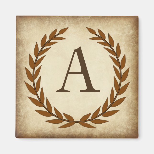 Lagerkrans Åldrad Papyrus Monogram Initial A Magnet (Framsidan)