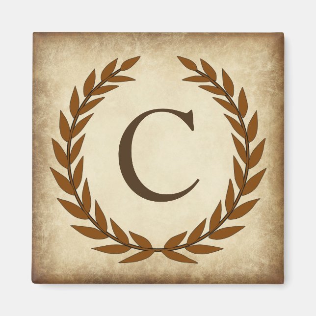 Lagerkrans Åldrad Papyrus Monogram Initial C Magnet (Framsidan)