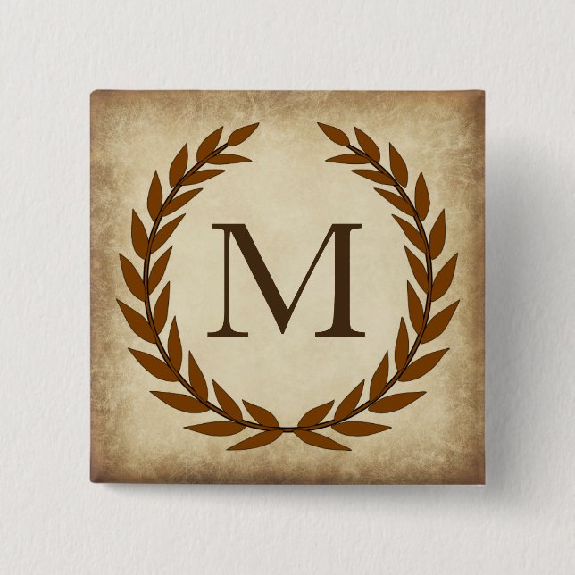 Lagerkrans Åldrad Papyrus Monogram Initial M Knapp (Framsida)