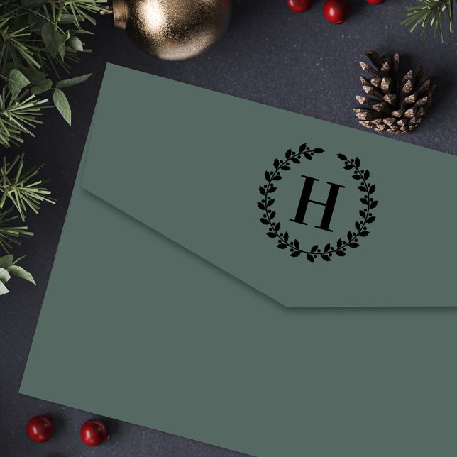 Lagerkrans Enkel Initial Monogram Självfärgande Stämpel (Skapare uppladdad)