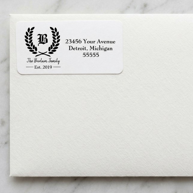 Lagerkrans Familj Monogram Adressetikett (Family Name Monogram Address Labels)