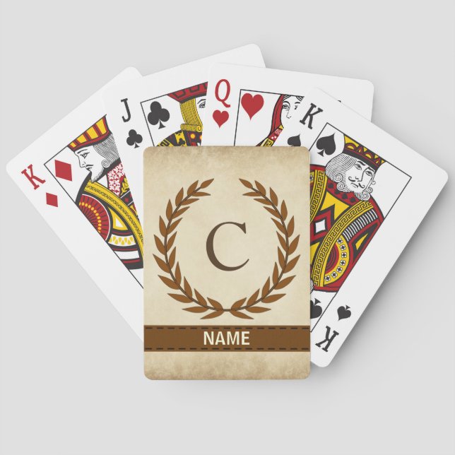 Lagerkrans på pergamentmonogram initial C Casinokort (Baksidan)