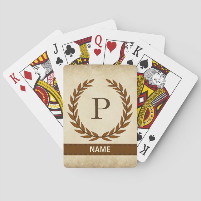 Lagerkrans på pergamentmonogram initial P Casinokort (Baksidan)