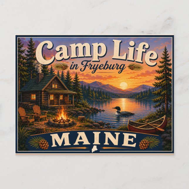 Lägerliv i Fryeburg Maine Nostalgisk vykort (Framsida)