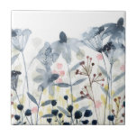 Lagerträdgårdar - Vattenfärgslådor Kakelplatta<br><div class="desc">Lagerträdgårdar II av Grace Popp. En trädgård med vattenfärgade blommor i första hand grå och blå färger.</div>