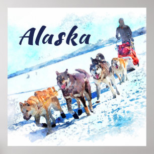 Laget (AK) för den Alaska A sledhunden - resa Poster