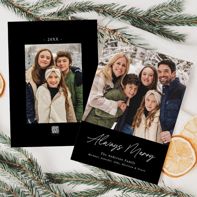 Lägg alltid till svart, minimalistisk 2-foto julkort (Skapare uppladdad)