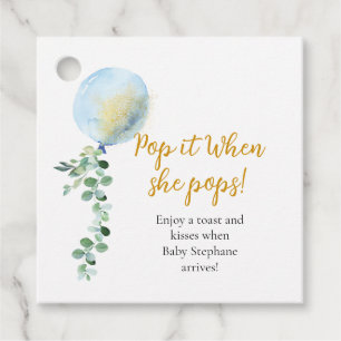 Lägg av när hon poppar blå ballong Eucalyptus Gåvor Etiketter