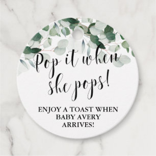 Lägg av när hon poppar greenery Babydusch... Gåvor Etiketter