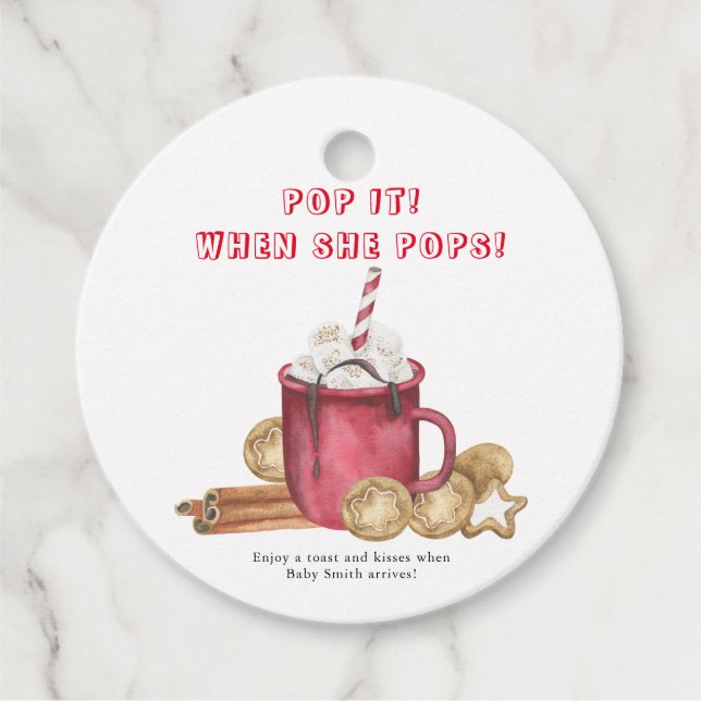 Lägg av när hon poppar! Julkakor och kakao Gåvor Etiketter (Framsida)