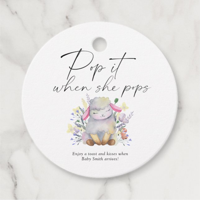 Lägg av när hon poppar - lilla lamm - gåvor etiketter (Framsida)