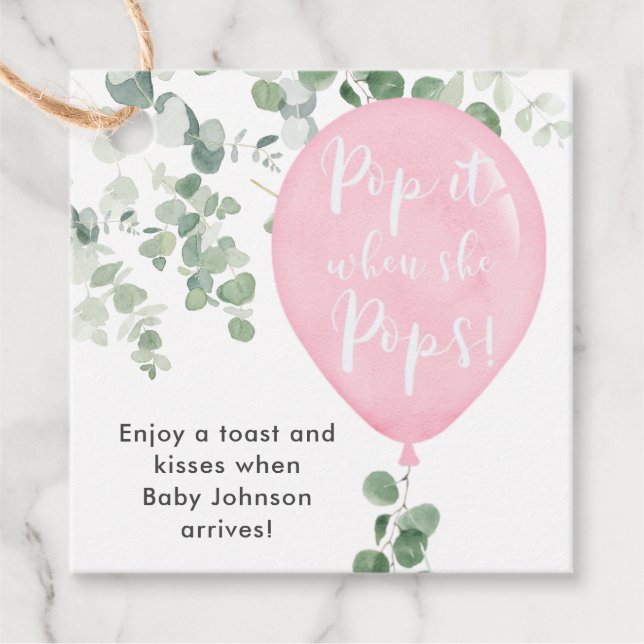 Lägg av när hon poppar rosa ballonggrej gåvor etiketter (Framsida)
