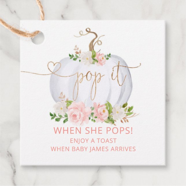 Lägg av när hon poppar  rosa guld pumpa gåvor etiketter (Framsida)