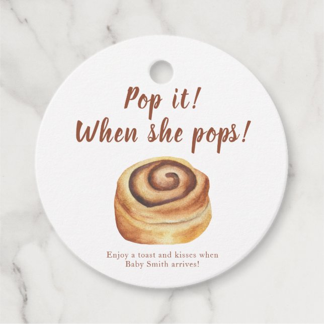 Lägg av när hon poppar! Vattenfärgbun Babydusch Gåvor Etiketter (Framsida)