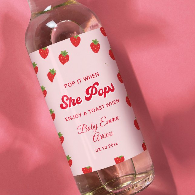 Lägg av när hon pops Berry Sweet Baby Shower Mini Vinetikett (Skapare uppladdad)