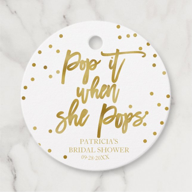 Lägg av när hon pops guldbarnskor gåvor etiketter (Framsida)