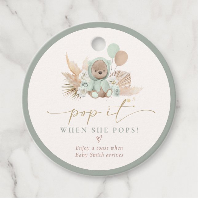 Lägg av när hon slår på Boho Nalle Baby Shower Gåvor Etiketter (Framsida)