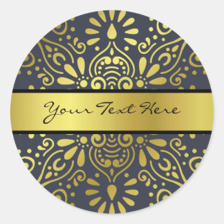 Lägg bara till ditt namn | Faux Gold Foil Mandala Runt Klistermärke