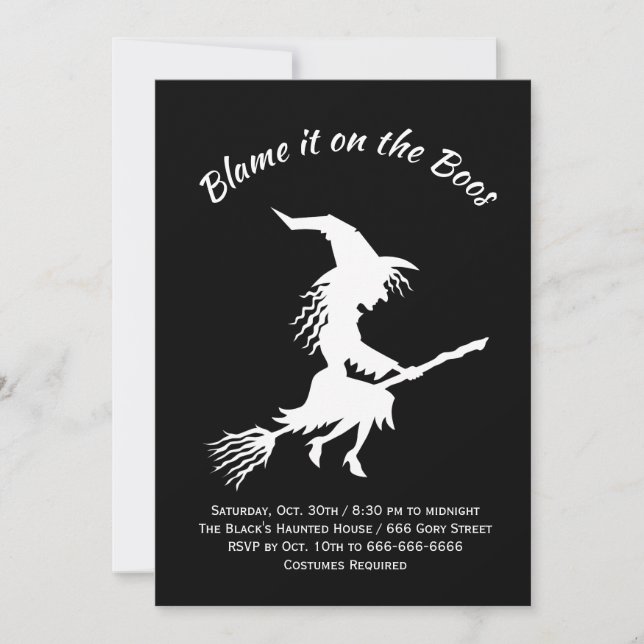 Lägg den på Boos Black & White Halloween fest Inbjudningar (Framsida)