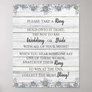 Lägg en Ring på Grått Blommigt Möhippa Game Sign Poster