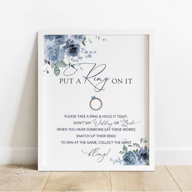 Lägg en Ring på Möhippan Dusty Blue Blommigt Poster (Skapare uppladdad)
